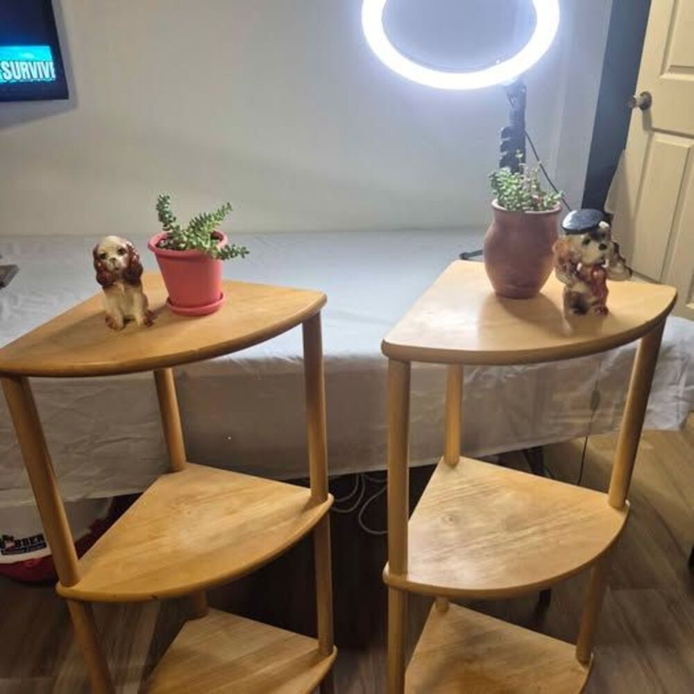 Pair of 3-Tier Wooden Corner Shelves